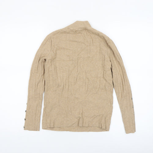 Marks and Spencer Womens Beige Mock Neck Ribbed Jumper Size 10