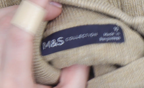 Marks and Spencer Womens Beige Mock Neck Ribbed Jumper Size 10