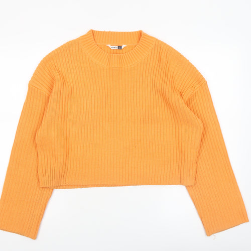 PEP&CO Women Orange Ribbed Knit Crew Neck Pullover Jumper Size L
