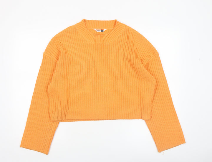 PEP&CO Women Orange Ribbed Knit Crew Neck Pullover Jumper Size L