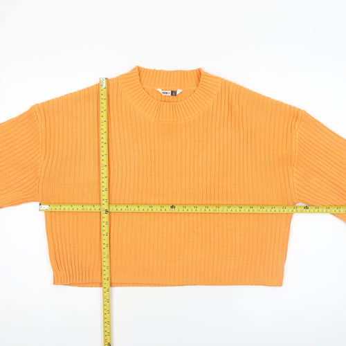 PEP&CO Women Orange Ribbed Knit Crew Neck Pullover Jumper Size L