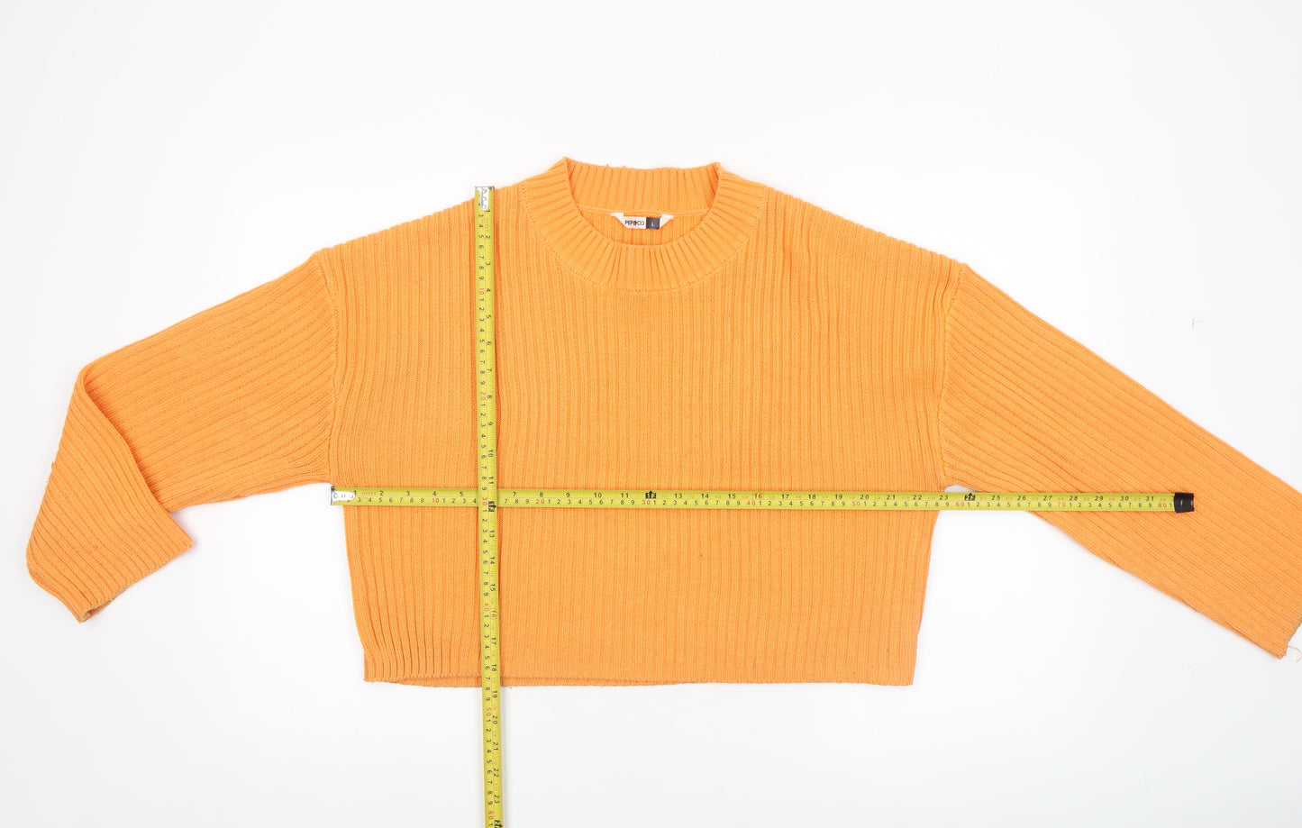 PEP&CO Women Orange Ribbed Knit Crew Neck Pullover Jumper Size L