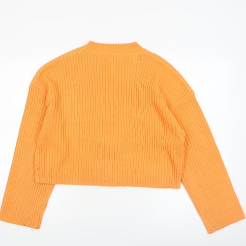 PEP&CO Women Orange Ribbed Knit Crew Neck Pullover Jumper Size L