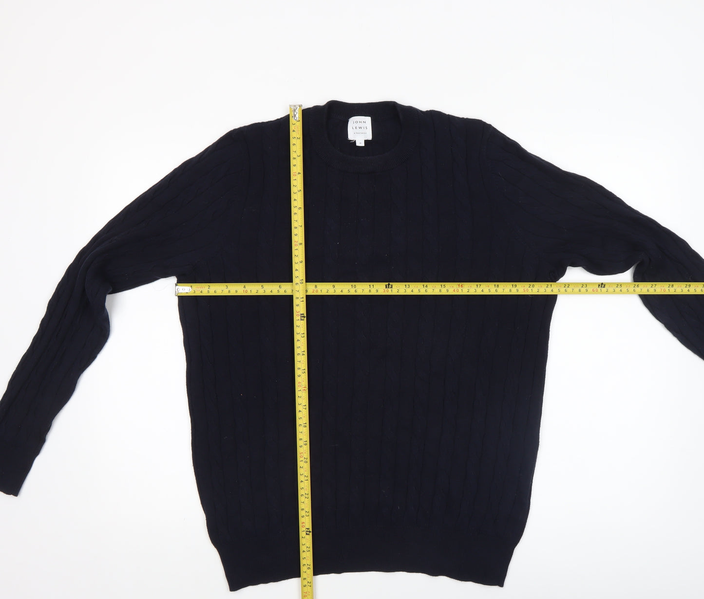 John Lewis Men’s Blue Cotton Cashmere Cable-Knit Jumper M