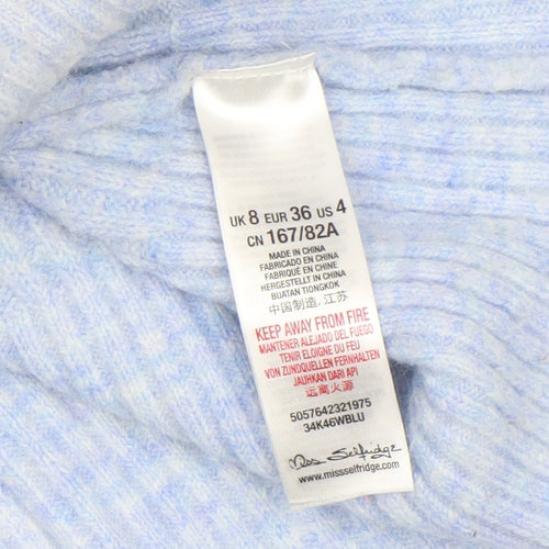 Miss Selfridge Women’s Blue Roll Neck Chunky Knit Jumper Size 8