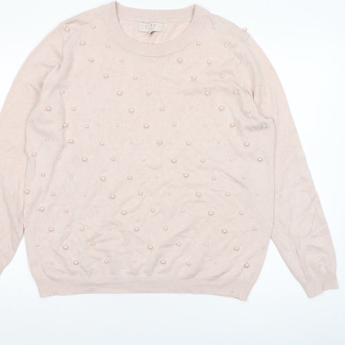 CITY Women Beige Beaded Crew Neck Long Sleeve Jumper XL