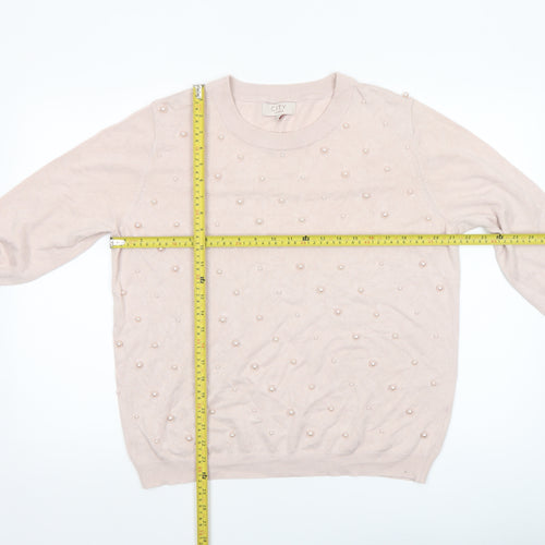 CITY Women Beige Beaded Crew Neck Long Sleeve Jumper XL