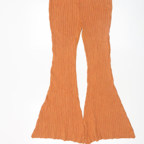 Zara Women Brown Ribbed Flared Stretch Trousers M