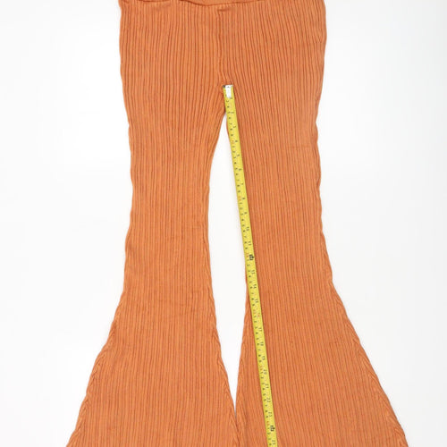 Zara Women Brown Ribbed Flared Stretch Trousers M