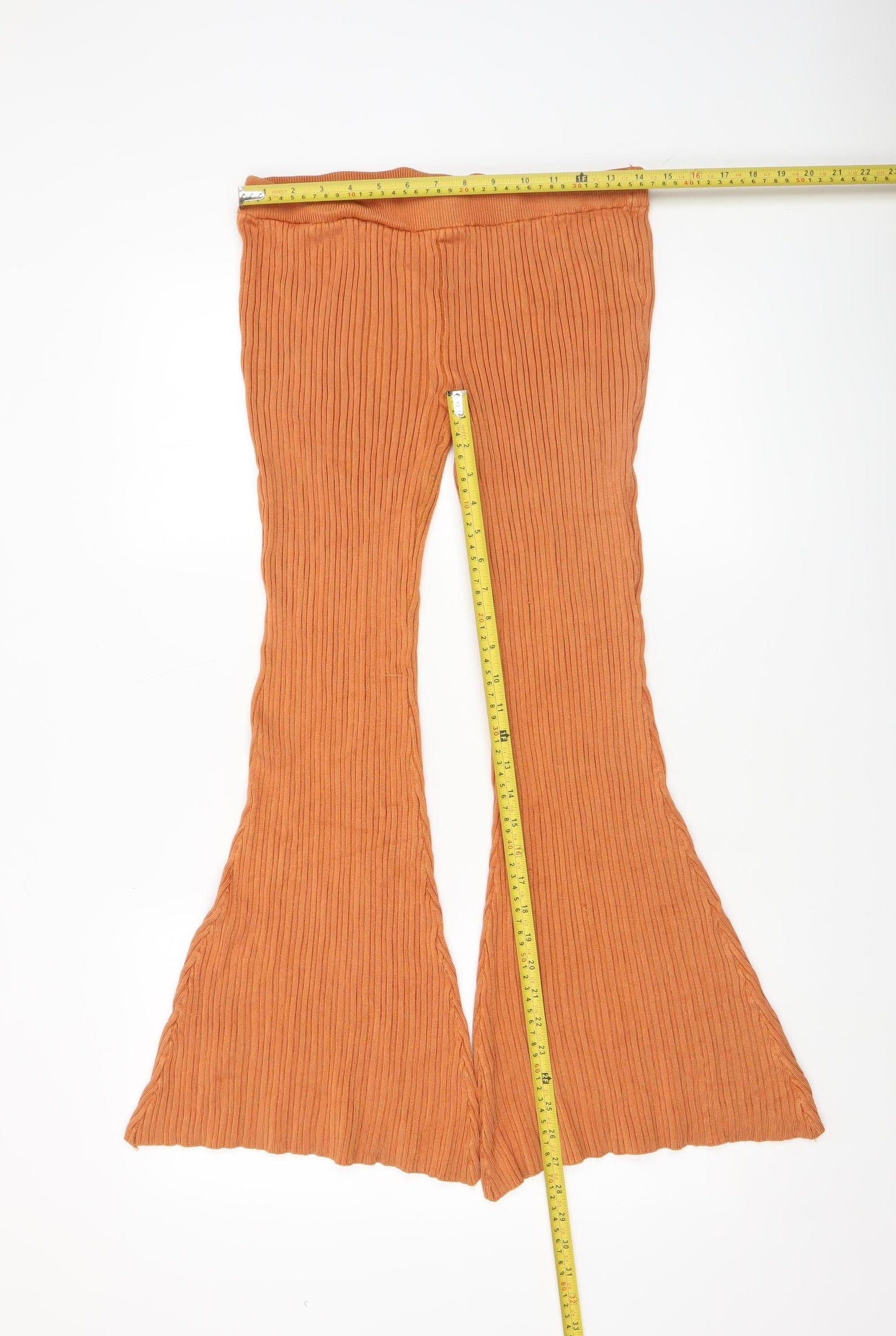 Zara Women Brown Ribbed Flared Stretch Trousers M