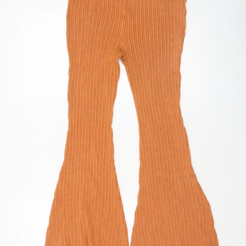 Zara Women Brown Ribbed Flared Stretch Trousers M