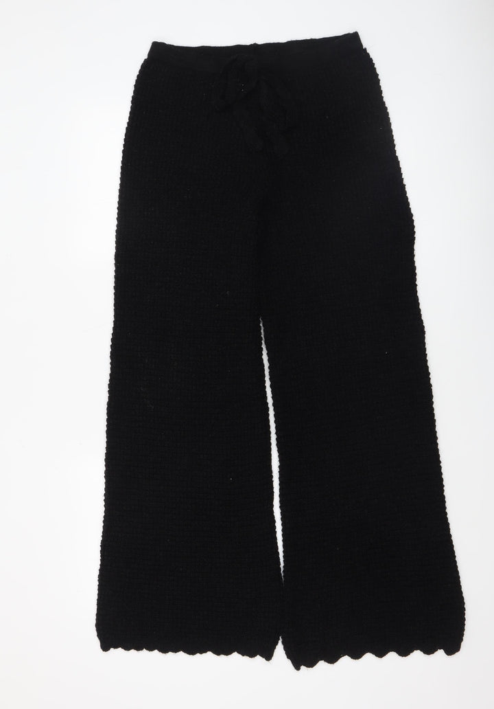 Oasis Women's Black Knit Wide-Leg Drawstring Trousers Size S