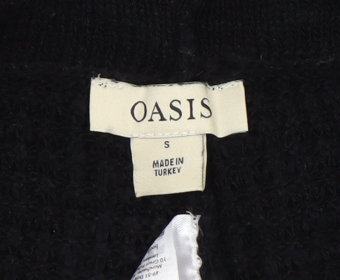 Oasis Women's Black Knit Wide-Leg Drawstring Trousers Size S