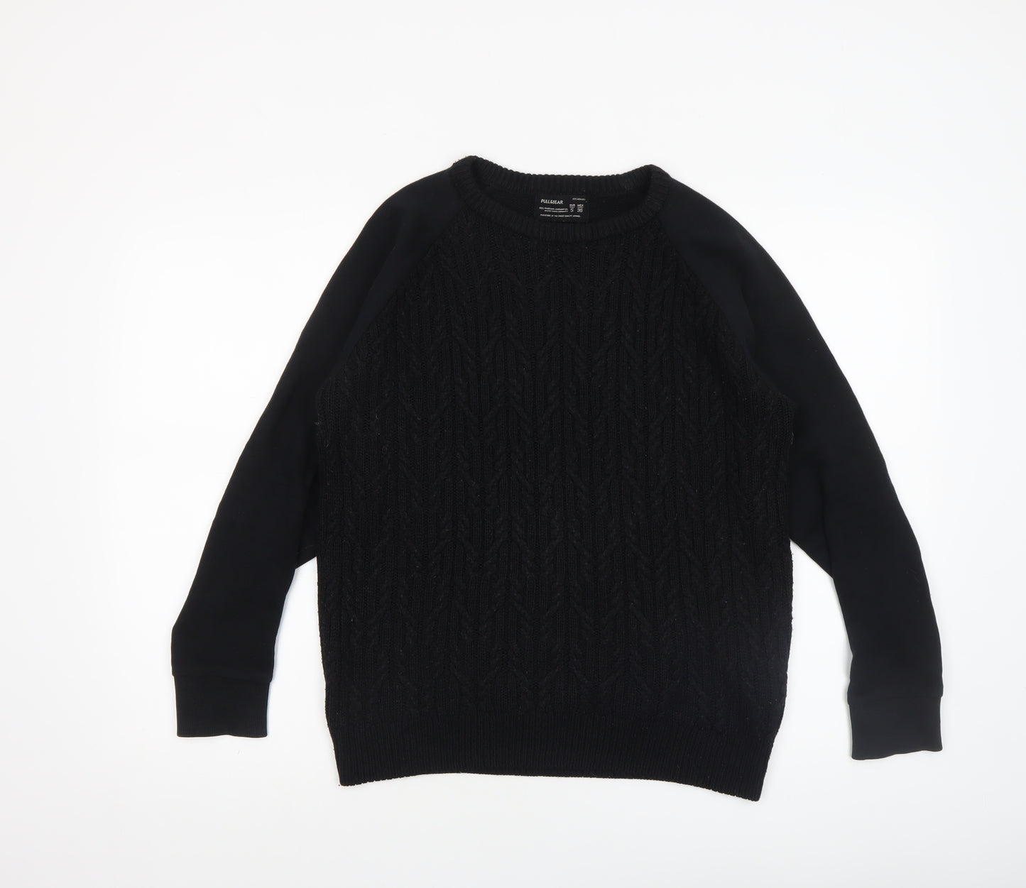 Pull & Bear Women's Black Cotton Blend Cable Knit Jumper Size 8