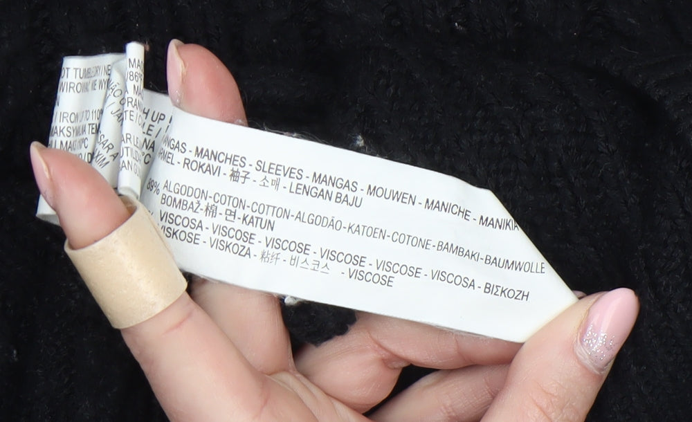 Pull & Bear Women's Black Cotton Blend Cable Knit Jumper Size 8