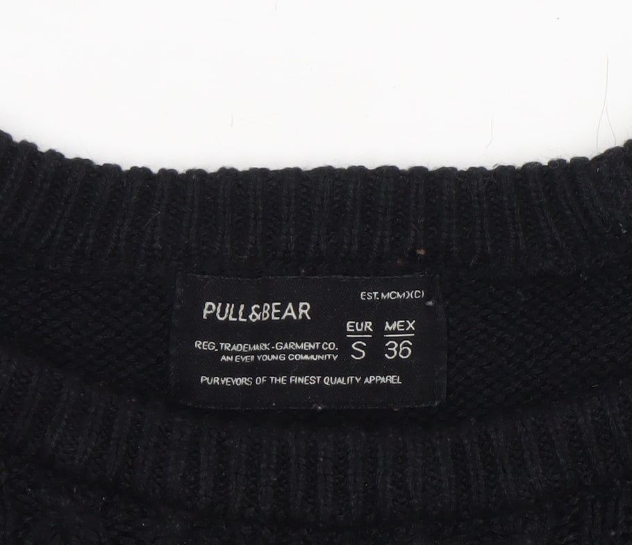 Pull & Bear Women's Black Cotton Blend Cable Knit Jumper Size 8
