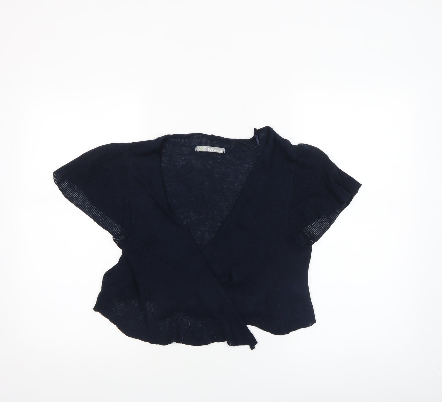 Marks and Spencer Women Blue Linen Blend Wrap Short Sleeve Jumper Size 14