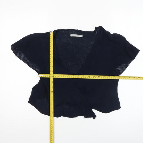 Marks and Spencer Women Blue Linen Blend Wrap Short Sleeve Jumper Size 14