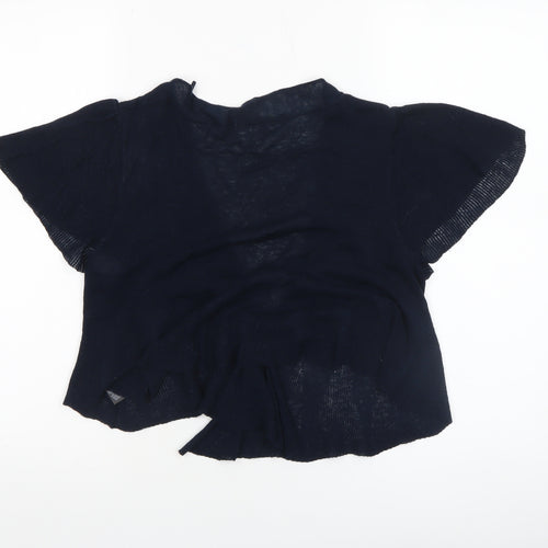 Marks and Spencer Women Blue Linen Blend Wrap Short Sleeve Jumper Size 14