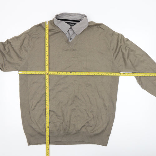 Next Mens Beige XL V-Neck Collared Pullover Cotton Jumper