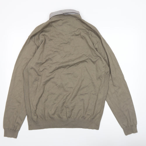 Next Mens Beige XL V-Neck Collared Pullover Cotton Jumper