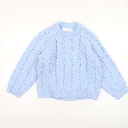 Zara Girls Blue Cable Knit Long Sleeve Pullover Jumper 9-10 Years