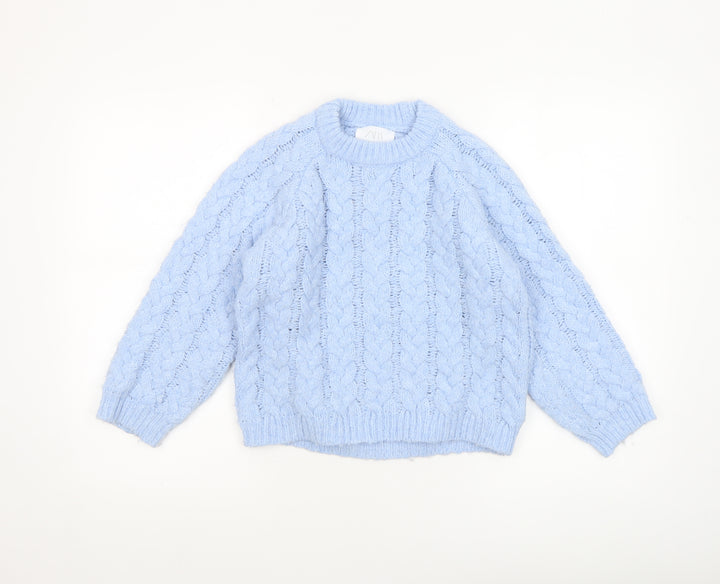 Zara Girls Blue Cable Knit Long Sleeve Pullover Jumper 9-10 Years