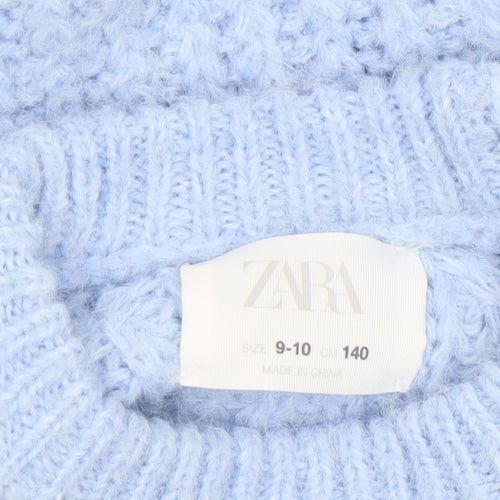 Zara Girls Blue Cable Knit Long Sleeve Pullover Jumper 9-10 Years