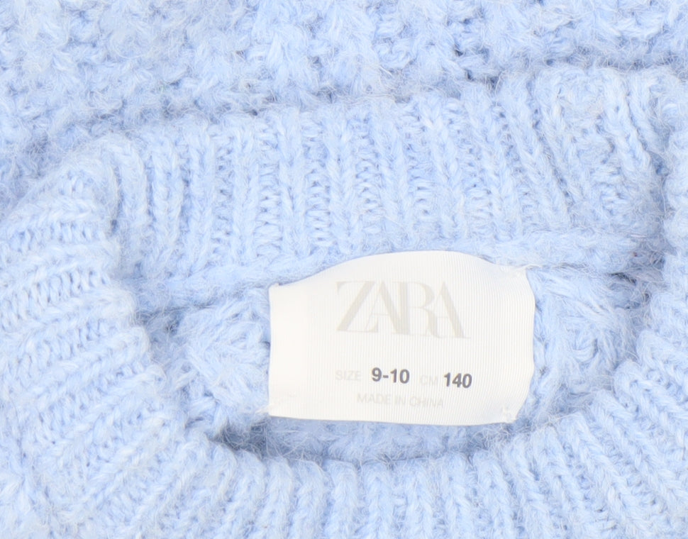 Zara Girls Blue Cable Knit Long Sleeve Pullover Jumper 9-10 Years