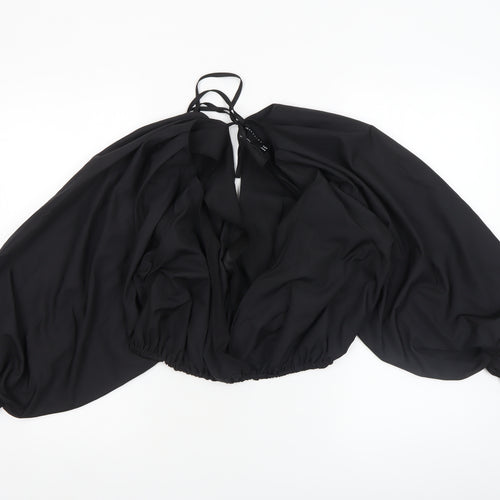 ASOS DESIGN Women's Black Size 14 Cropped Balloon Sleeve Wrap Blouse