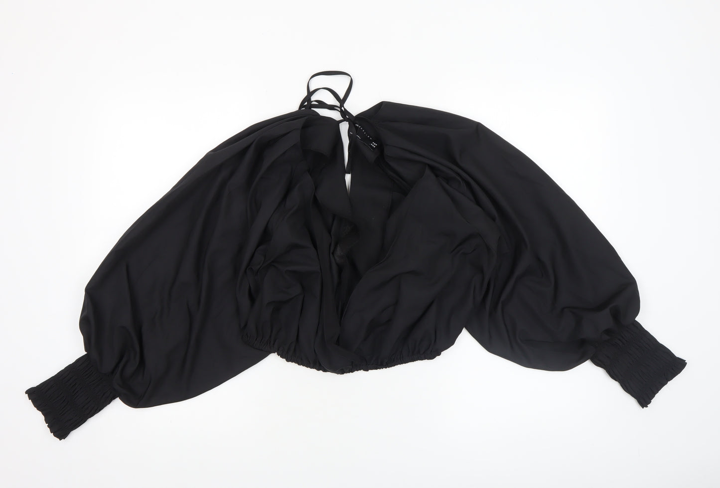 ASOS DESIGN Women's Black Size 14 Cropped Balloon Sleeve Wrap Blouse