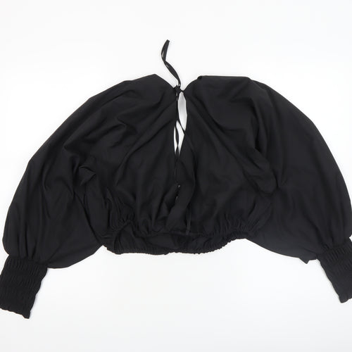 ASOS DESIGN Women's Black Size 14 Cropped Balloon Sleeve Wrap Blouse