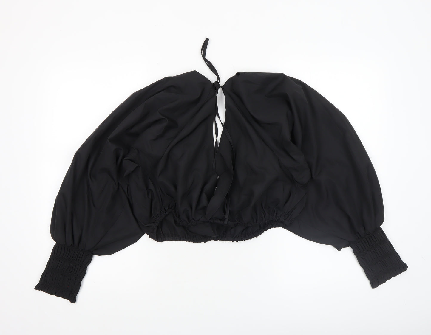 ASOS DESIGN Women's Black Size 14 Cropped Balloon Sleeve Wrap Blouse