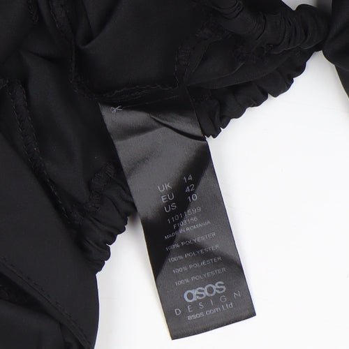ASOS DESIGN Women's Black Size 14 Cropped Balloon Sleeve Wrap Blouse