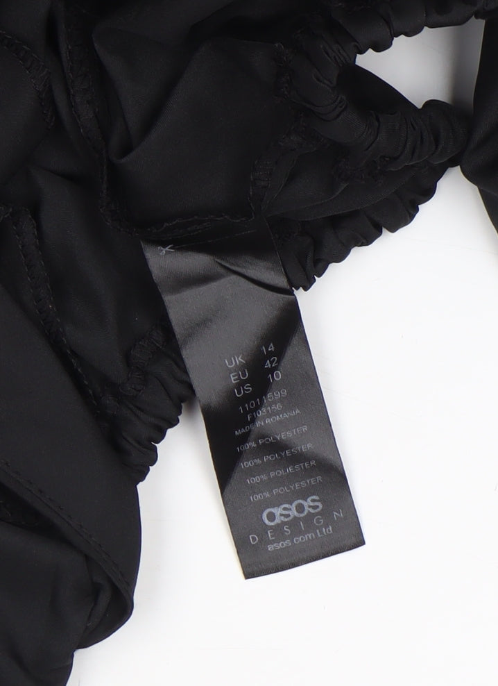 ASOS DESIGN Women's Black Size 14 Cropped Balloon Sleeve Wrap Blouse