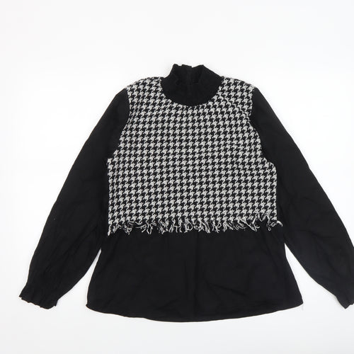 I Saw It First Womens Black Houndstooth Long Sleeve Tunic Blouse Size 10