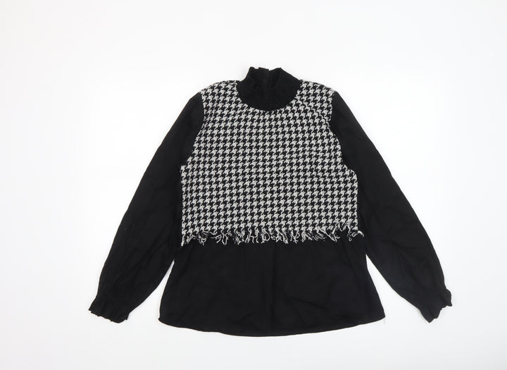 I Saw It First Womens Black Houndstooth Long Sleeve Tunic Blouse Size 10
