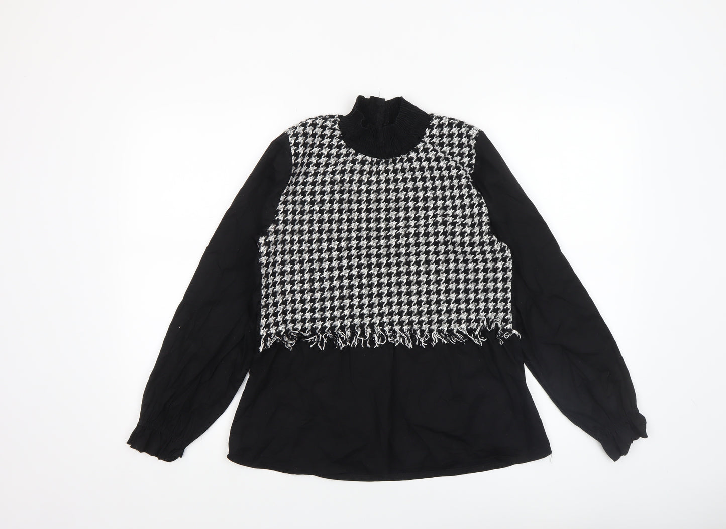 I Saw It First Womens Black Houndstooth Long Sleeve Tunic Blouse Size 10