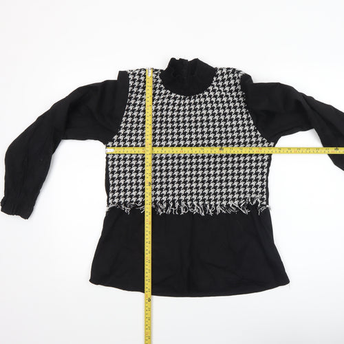 I Saw It First Womens Black Houndstooth Long Sleeve Tunic Blouse Size 10