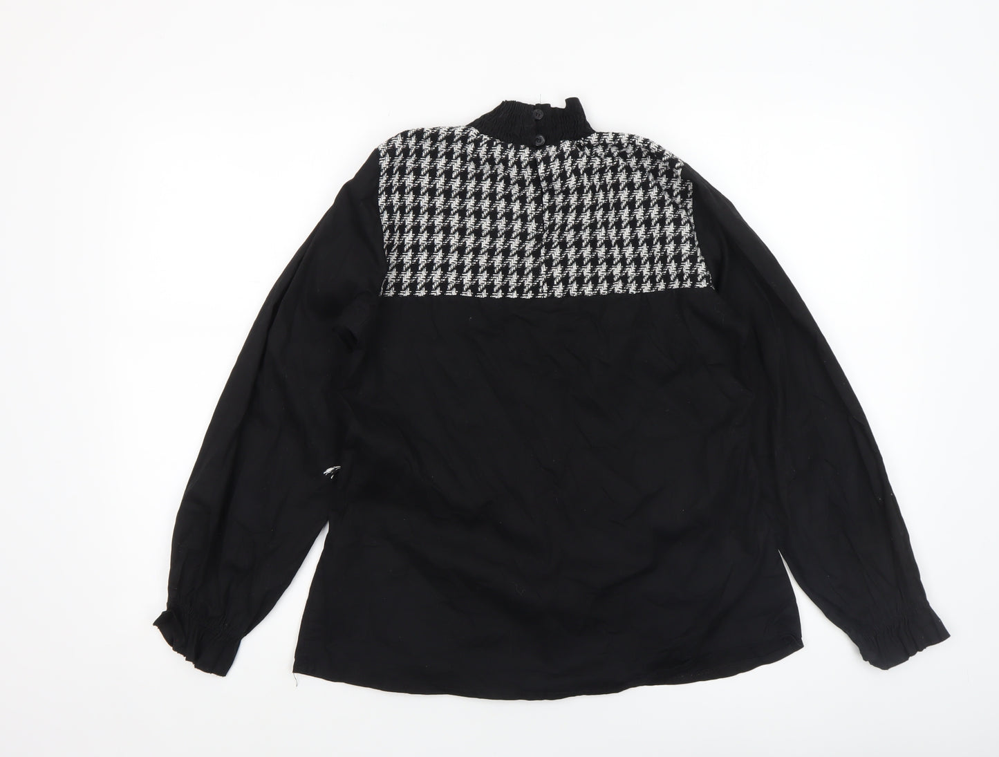 I Saw It First Womens Black Houndstooth Long Sleeve Tunic Blouse Size 10