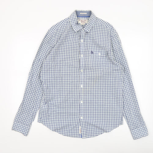Original Penguin Men's Blue Check Slim Fit Cotton Button-Up Shirt M