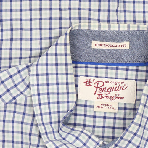 Original Penguin Men's Blue Check Slim Fit Cotton Button-Up Shirt M