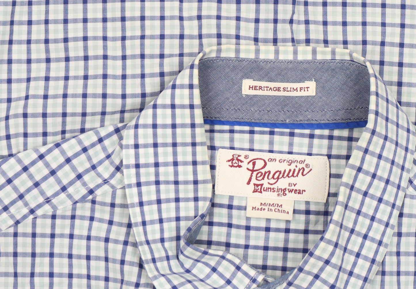 Original Penguin Men's Blue Check Slim Fit Cotton Button-Up Shirt M