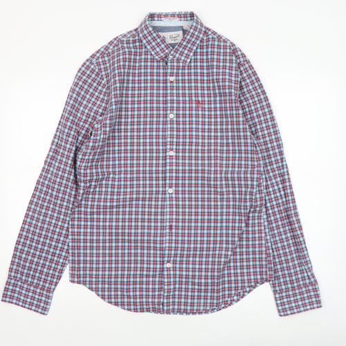 Original Penguin Men's Blue Checked Heritage Slim Fit Long Sleeve Shirt M
