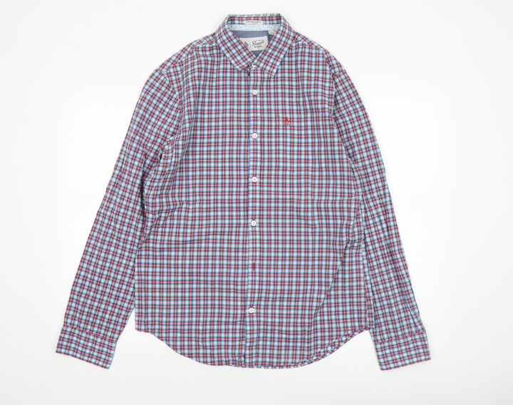 Original Penguin Men's Blue Checked Heritage Slim Fit Long Sleeve Shirt M