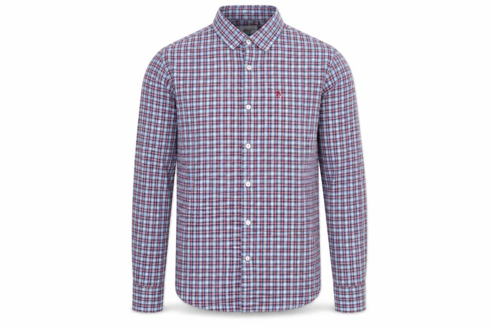 Original Penguin Men's Blue Checked Heritage Slim Fit Long Sleeve Shirt M