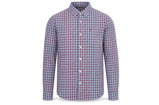 Front view of Original Penguin Men's Blue Checked Heritage Slim Fit Long Sleeve Shirt M