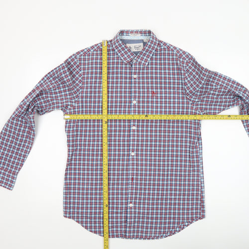 Original Penguin Men's Blue Checked Heritage Slim Fit Long Sleeve Shirt M