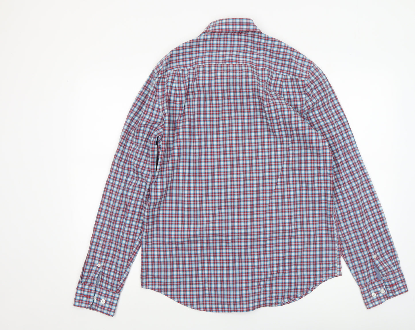 Original Penguin Men's Blue Checked Heritage Slim Fit Long Sleeve Shirt M