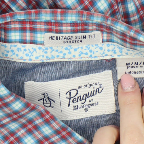 Original Penguin Men's Blue Checked Heritage Slim Fit Long Sleeve Shirt M